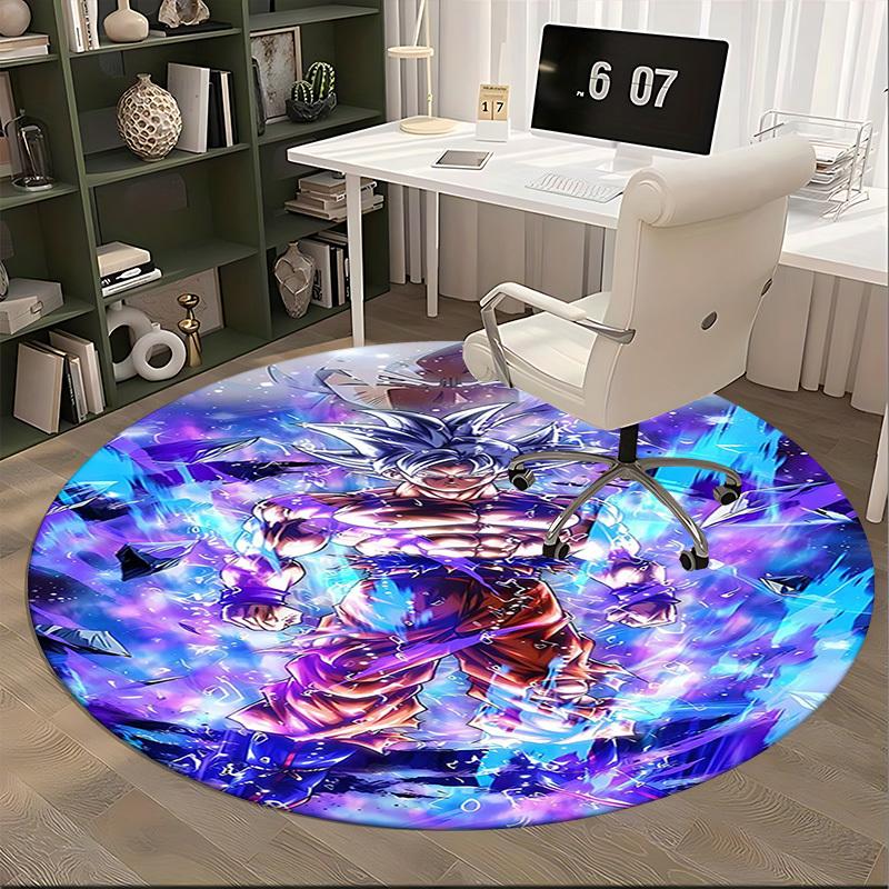 1pc Dragon Ball Z Goku Super Saiyan God Round Carpet - Anime Cartoon Design Office Chair Mat, Non-Slip Rug for Home Decor, Living Room, Bedroom, Game