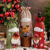 Christmas Linen Old Man Figurine Wine Bottle Cover Holiday Hotel Dining Table Cartoon Three-Dimensional Drawstring Wine Bag