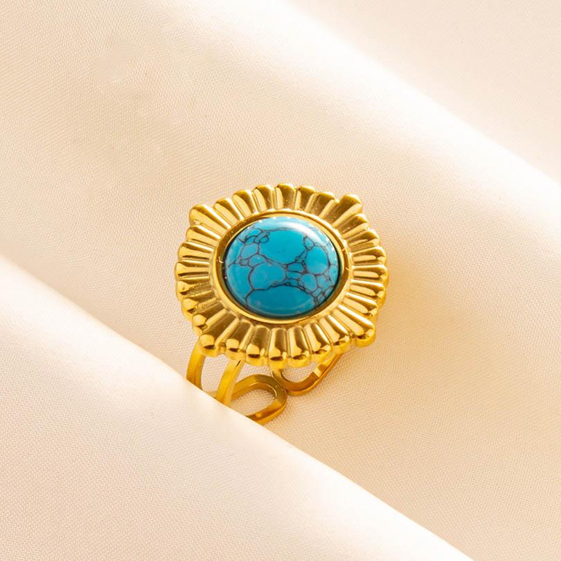 1pcs Blue Stone Ethnic Vintage Open Adjustable Sun Heart Star Stainless Steel Rings For Women Men Accessories Jewelry Bague Gift