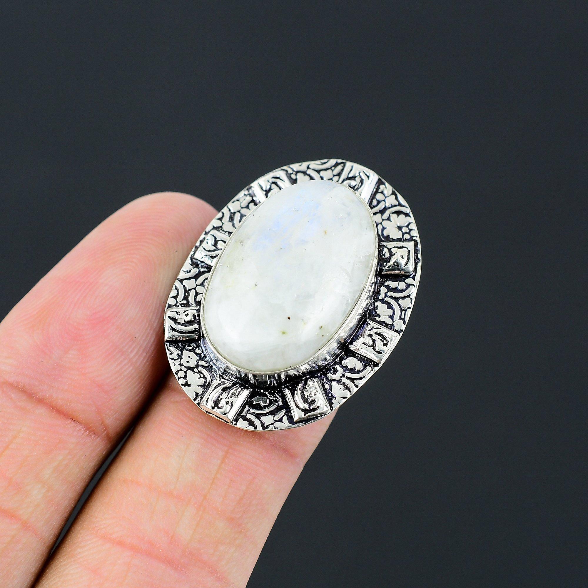 Rainbow Moonstone Gemstone New Statement Ring Jewelry 925 Sterling Silver US 6.5 6.5