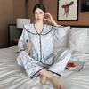 V-neck Autumn New Pajamas for Women Ice Silk Lace Sweet Jacquard Gauze Sleeves Smooth Two-piece Pajamas Set