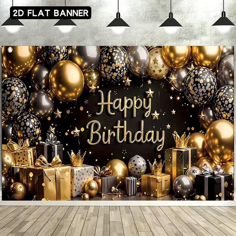2D Luxury Black Gold Birthday Banner for Night & Adult Themed Parties