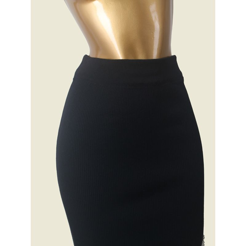 Fashion Style Stylish Chain Tassel Hip Skirt Foreign Trade Original Order High Waist Silm Sexy Knitting Women's Skirt