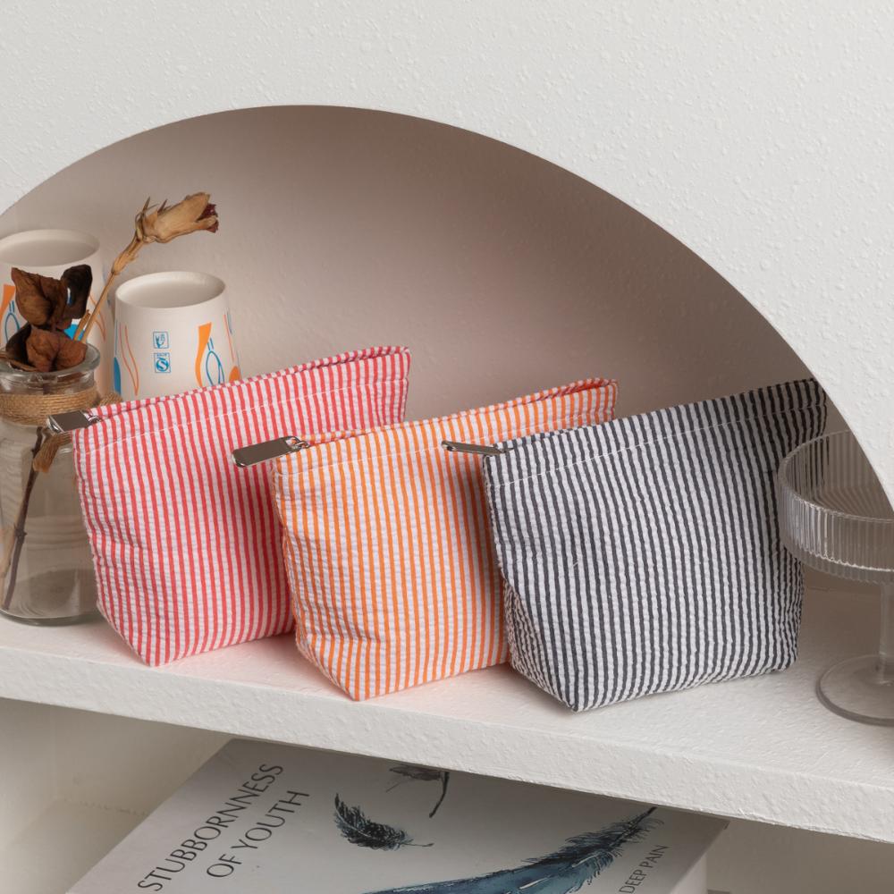 New Trendy Small Cosmetic Bags Vertical Striped Storage Makeup Bags for Women Lady with Zipper Portable Travel Organizer Bag