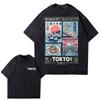 Retro washed cotton black monster smile gradient color pattern T-shirt, oversized round neck casual hip-hop street wear T-shirt