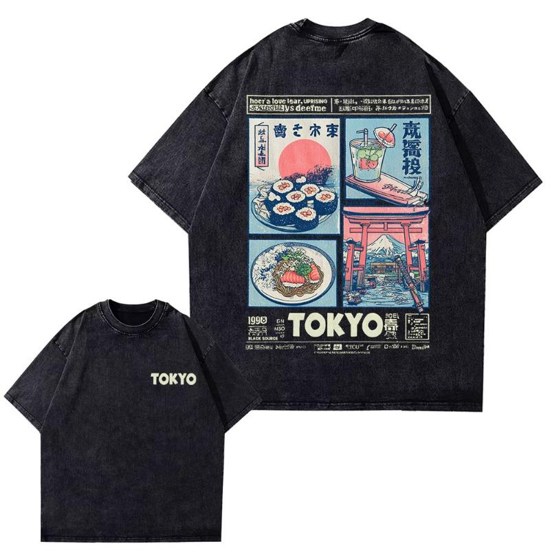 Retro washed cotton black monster smile gradient color pattern T-shirt, oversized round neck casual hip-hop street wear T-shirt