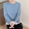 Red lace splicing sweater women's autumn and winter design waist knitted cardigan small short top