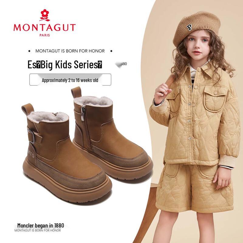 Montagut Girls 2025 Winter Soft Sole Fleece-lined Snow Ankle Boots 30