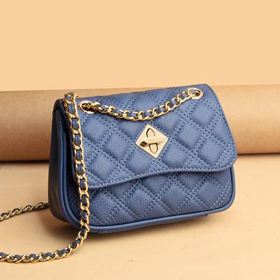 Leather Bag Women'S Fashion Trend First-Layer Cowhide Rhombus Chain Small Square Bag Single Shoulder Messenger Women'S Bag