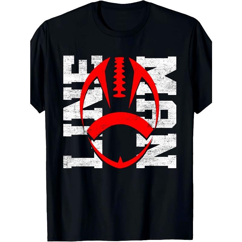 European Size Men s Vintage American Football Graphic T-Shirt - Heavyweight Cotton Crew Neck Tee with Lineman Design - Red & Gray Football Shirt S чёрный