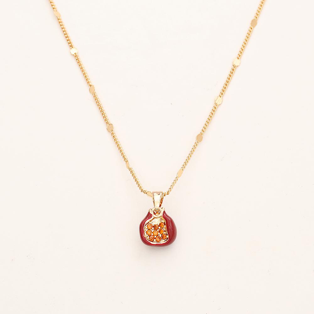 Festive Red Pomegranate Zircon Pendant Necklace & Enamel Bracelet with High-End Earrings Set