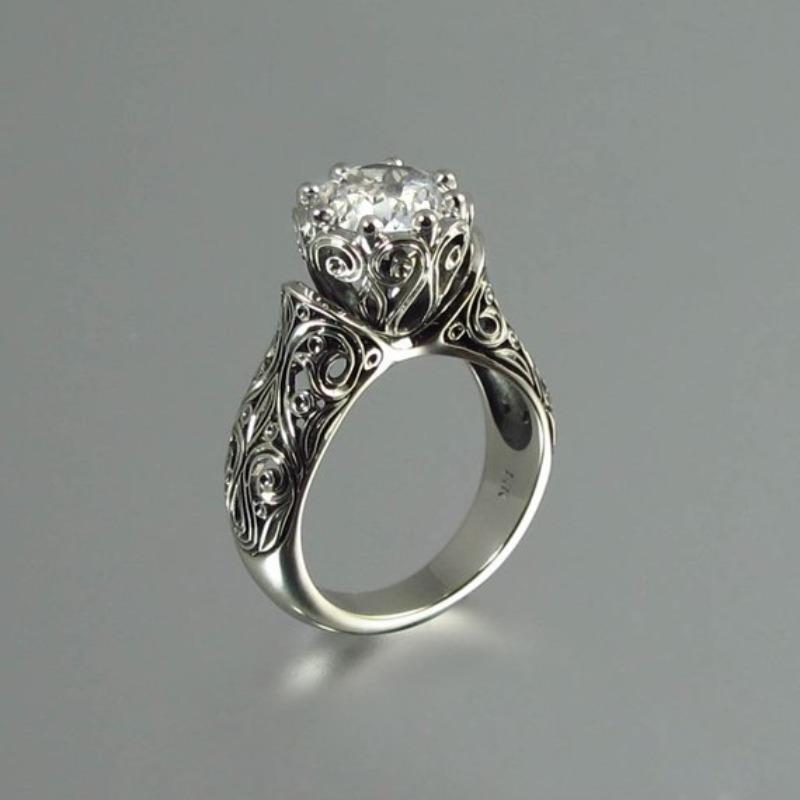 

Sanjie ring, simple and versatile zircon ring for men and women, accessories retro flower shape diamond ring No. 10 срібний