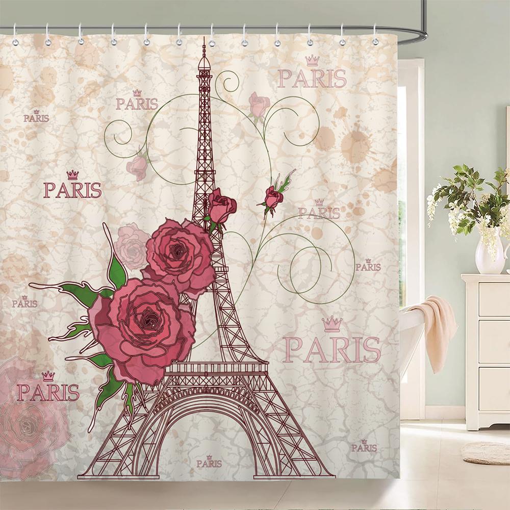 Wieża Paryska Krajobraz Paryża Zasłony Prysznicowe Łazienka Wodoodporna Zasłona Kąpielowa Tkanina Poliestrowa Zasłona Kąpielowa 180*180cm