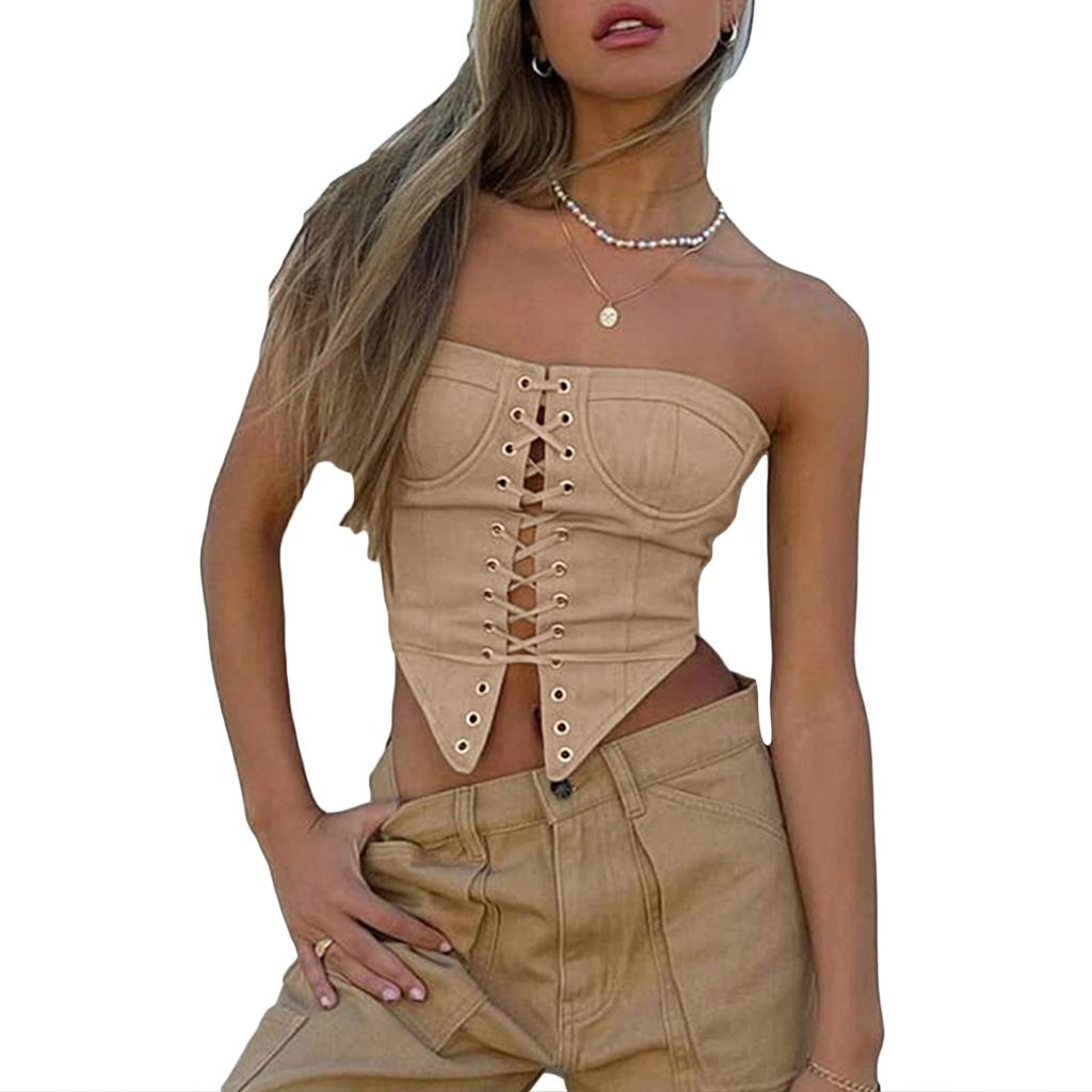 Women´s Short Tops Drawstring Straps, Irregular Triangle Hem, Off-Shoulder Slim-fitting Tank Tops