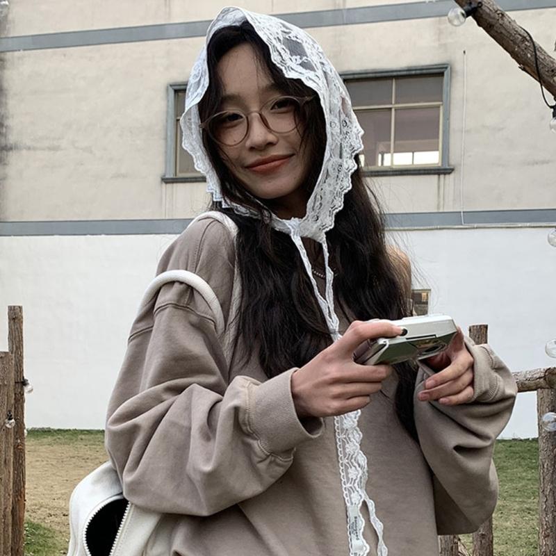 Mädchen Spitzen-Bandana Balletcore Kopftuch Besticktes Bandana Hüfttuch Kopfbedeckung Turban Balletcore Foto-Requisiten