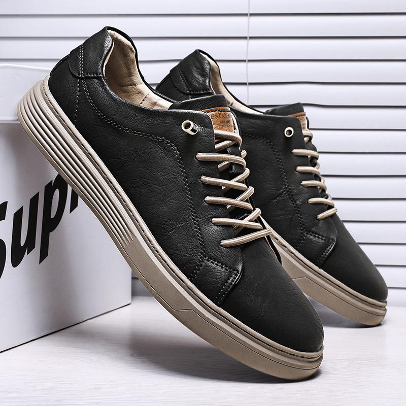 

Casual shoes 2025 new men s shoes cowhide board shoes British cowhide leather shoes men s shoes low-top British driving shoes 37 чорний
