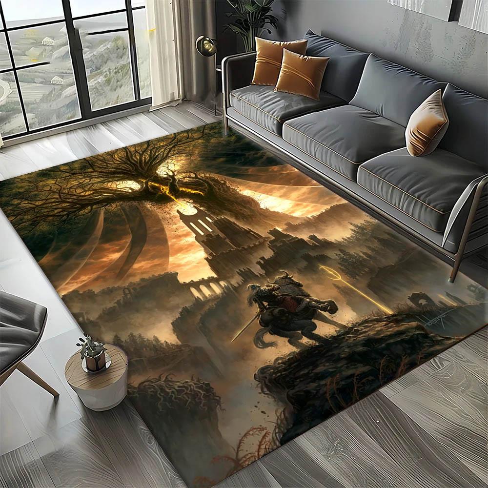 3D E-elden R-Ring Episches Spiel Vintage Karte Teppich Teppich Kunst für Raumdekoration Sofa Weihnachten Halloween Geschenke Teppich Rutschfeste Bodenmatte