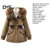 Winter Women Jacket Furry Hood Thickened Plush Long Sleeves Elastic Waist Pockets Zipper Closure Coat Mid Length Windproof Warm Overcoat