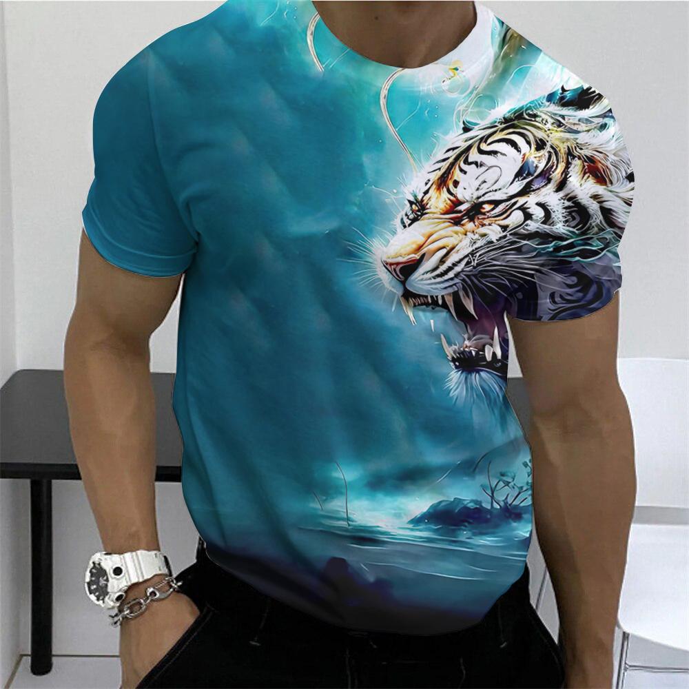 Camisetas de verano para hombre, con estampado 3D de tigre animal, camisetas de manga corta a la moda, camisetas deportivas microelásticas para fitness, ropa para hombre