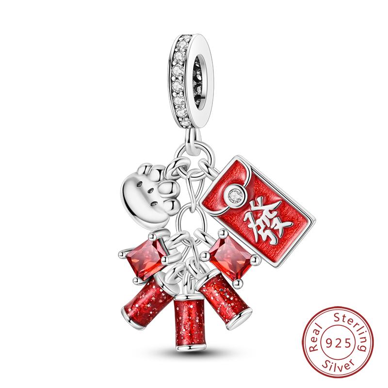 New Copper New Year Series Lucky Cat God Of Wealth Lion Dance Pendants Charms Beads Fit Diy Bracelets Jewelry Gift