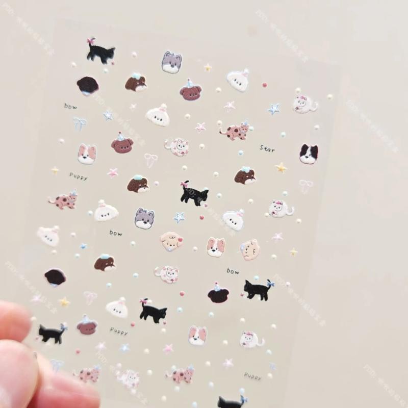 

Cute Cartoon Cat olka Dot Bow Art Stickers 3D Embossed Nail Decals for DIY Nail Phone Case Decoration