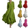 Women's Long Sleeve Loose Fit Maxi Dress Solid Color Round Neck Button Front Casual Full Length Dress with Flared Hem