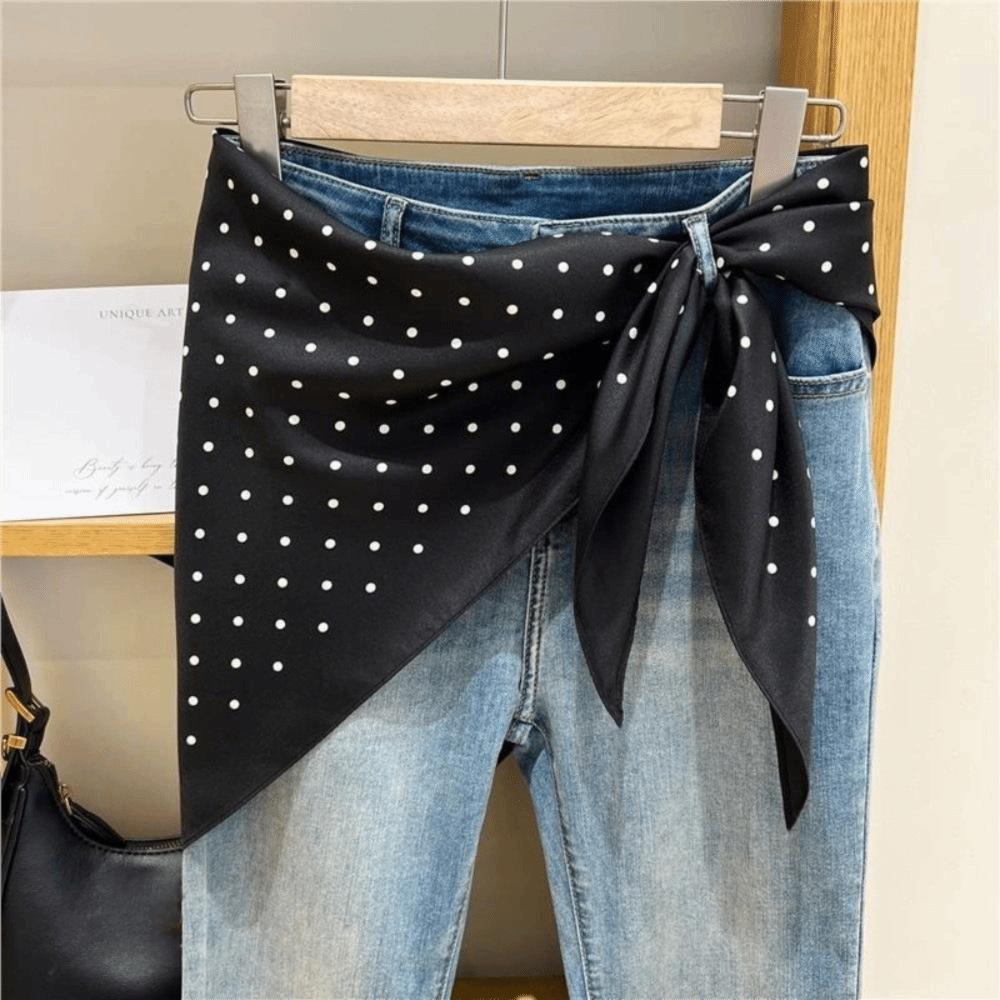 

Stacked Wear Polka Dot Triangle Scarf Waist Tie Waist Tying Scarf Neck Tie Women s Accessories чёрный