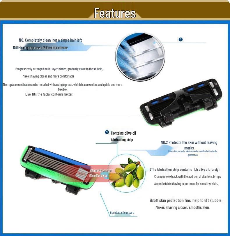 Dorco SXA1040 Men's Manual Razor with 6 Blades, Includes 4 Replacement Heads