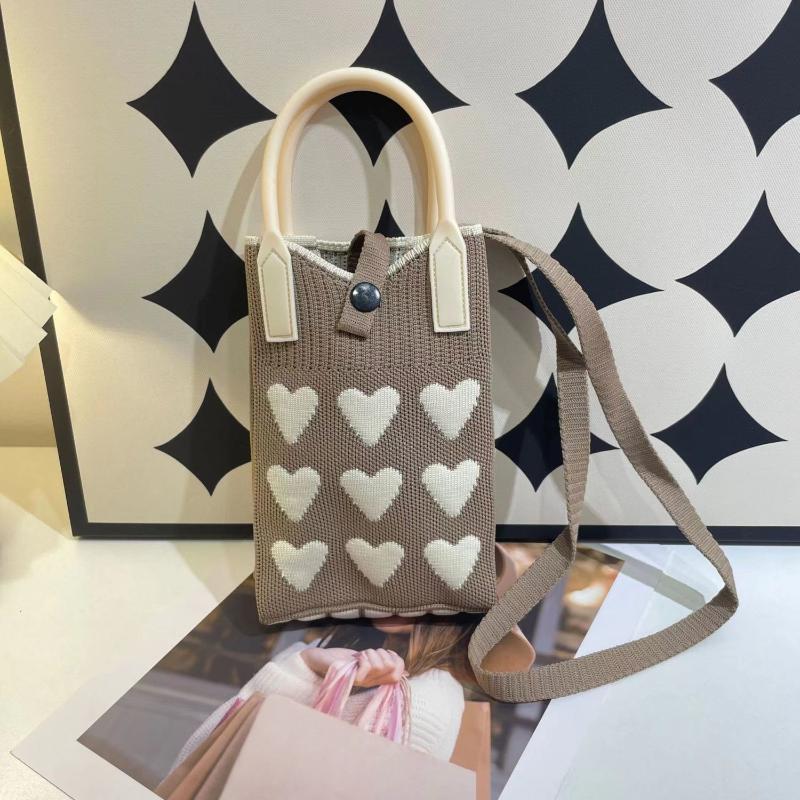 1 Peça Meninas Fofo Bolsas Transversais Ao Ar Livre Coreanas Mini Bolsa de Mão Quadrada Tricotada em Coração Para Mulheres Pequena Bolsa de Ombro para Celular