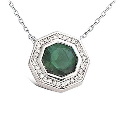 [L4602] - Silver Necklace 'Sissi' Green White (rhodium-plated) - 16x16 Mm