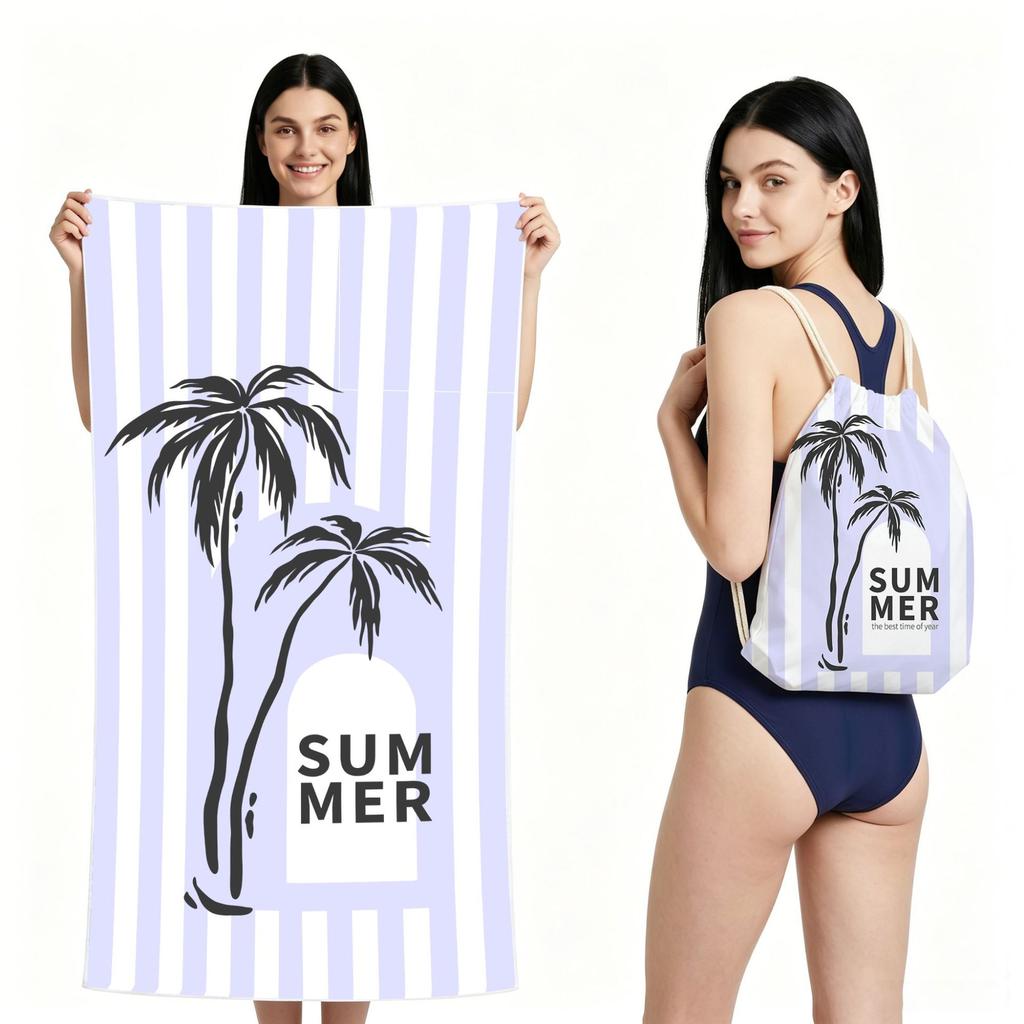 2 in 1 Microfiber Quick Dry Beach Towel Bag Convertible Foldable Printed Bath Towel Backpack