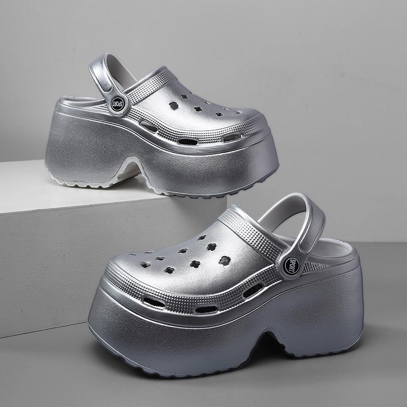 

Тапочки серебристого цвета на платформе для женщин, летние туфли на высоком каблуке, толстая подошва, сделай сам, для собак, для девочек, пляжные шлепанцы, модные уличные сандалии 35-36 серебряный