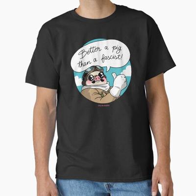 Herren Freizeithemden Kurzarm Besser ein Schwein als ein Faschist Schwarze T-Shirts Übergroße T-Shirts