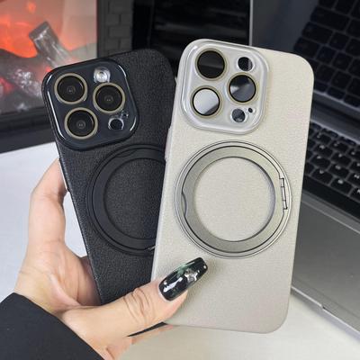 360 Degree Rotatable Holder Magsafe Holder Case For iPhone 17 16 15 14 Plus 13 12 11 Pro Max Crystal Lens Film Cases