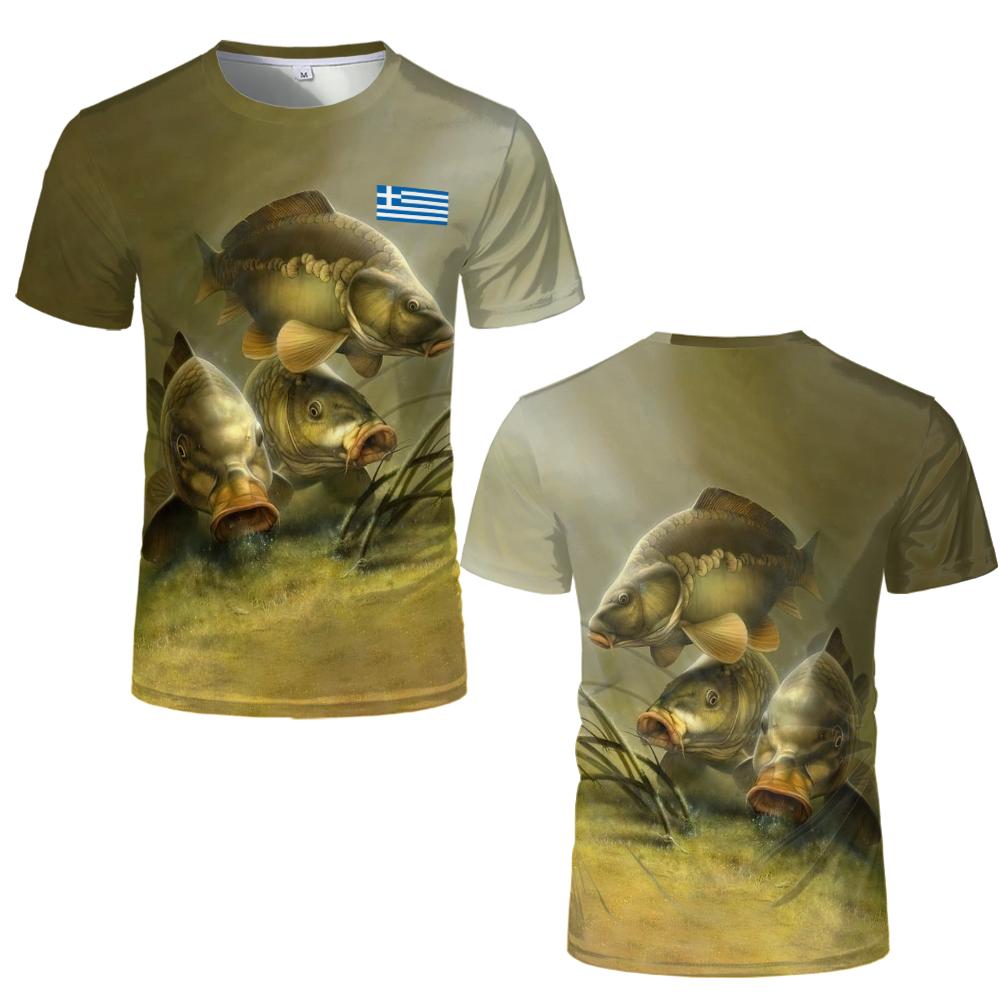 Summer Outdoor Carp 3D Print Fishing T Shirt Men Funny Fashion Casual Short Sleeve Tops Camping Plus Size Unisex Shirt