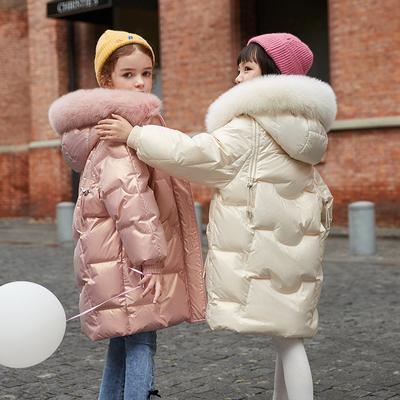 Mädchen Winter Daunenjacke Kunstfell Wasserdicht Kapuze Lang Mädchen Winter Oberbekleidung Mantel Gir Parka Schnee