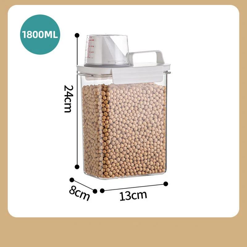 Sealed Cereal Insect-Proof Rice Bucket with Measuring Cup Transparent Rotary Food Moistureproof Tank Kitchen Storage Box