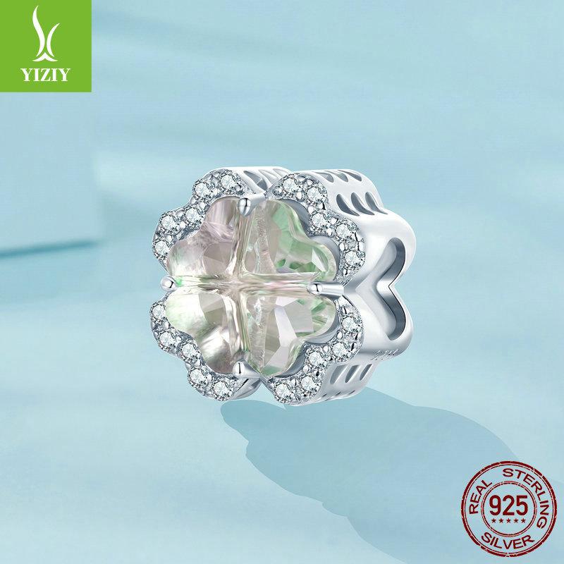 Small Fresh Four-Leaf Clover Diy Bracelet Beads, Simple Classic S925 Silver Lucky Beads Loose Beads