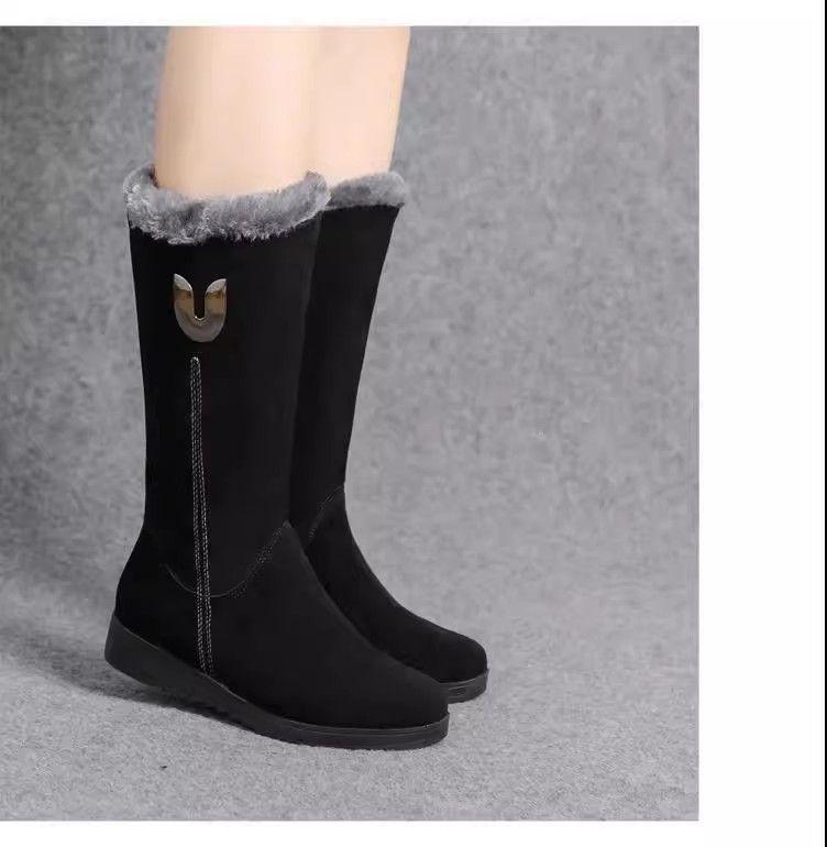 Women's High-Top Mid-Calf Snow Boots, Velvet-Lined, Non-Slip, Lightweight, Warm, Flat Bottom.