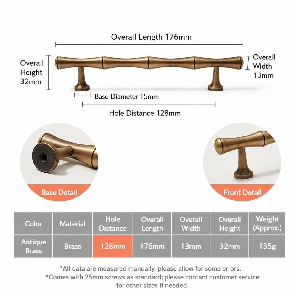 Bamboo Shape Drawer Pulls Solid Brass Wardrobe Handles Cabinet Door Handles Kitchen Accessories