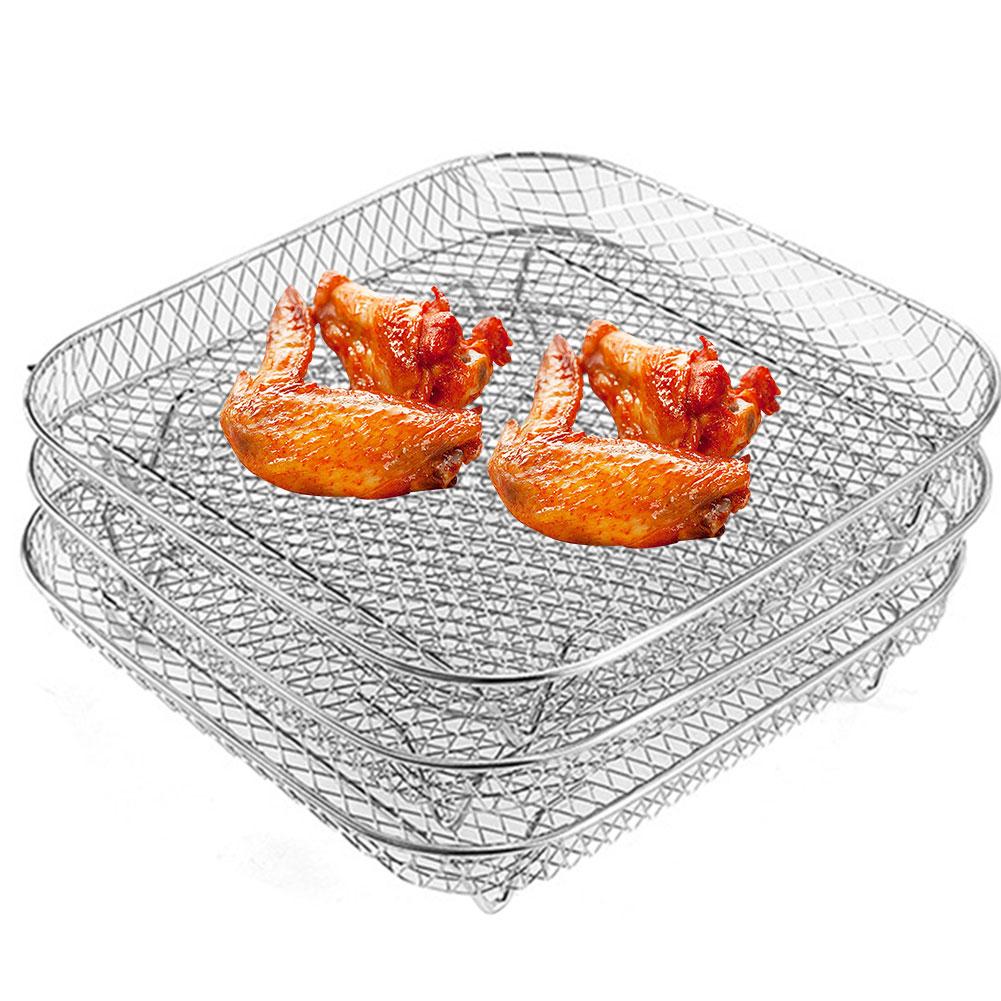 Air Fryer Rack Heißluftfritteusen-Ofen Grill Dampfgarer Edelstahl Dörrständer Stapelbarer Netz-Grillkorb Heißluftfritteusen-Zubehör