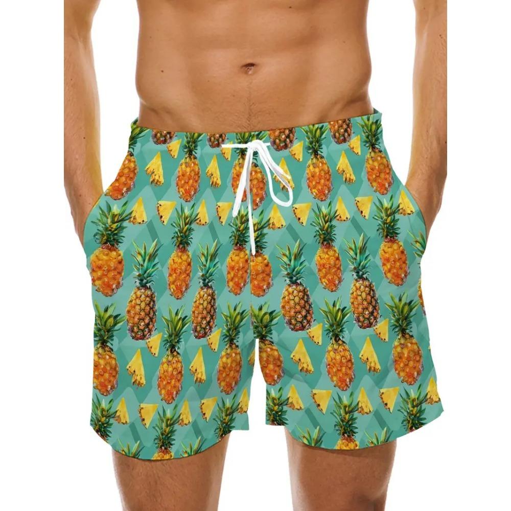Herren Strandshorts 3D-Druck Cartoon Ananas Grafikshorts Badehose Sommer Neu Schnelltrocknend Urlaub Harajuku Hawaiianische Shorts