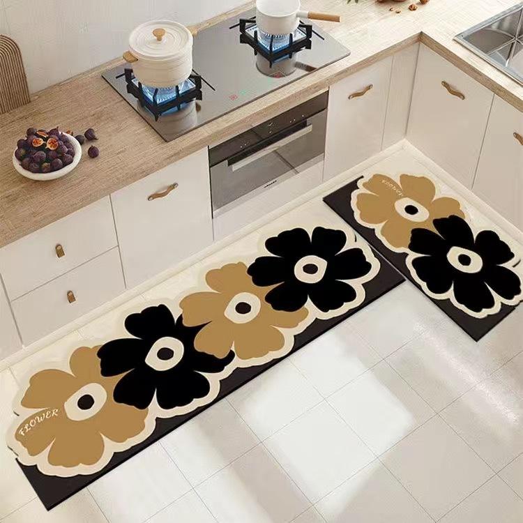 Minimalist Kitchen Door Mat Stylish Floral Anti Oil Stain Non Slip Stain Resistant Bathroom Mats
