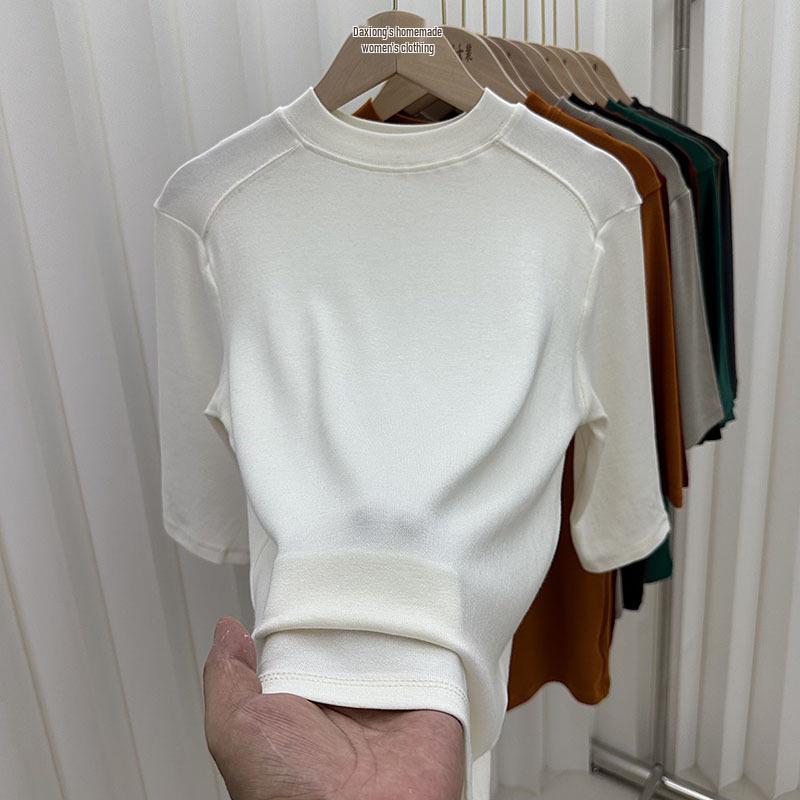 Women's Slimming Fit Mid-Sleeve T-Shirt with Stand-Up Collar - Versatile Autumn Fashion Top