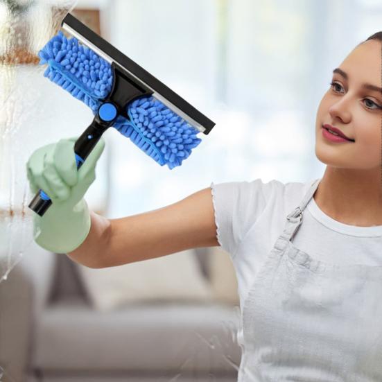 Manual Window Squeegee Cleaning Kit with Extension Pole Long Pole Stainless Steel Chenille Cloth Glass Wiper Scrubber