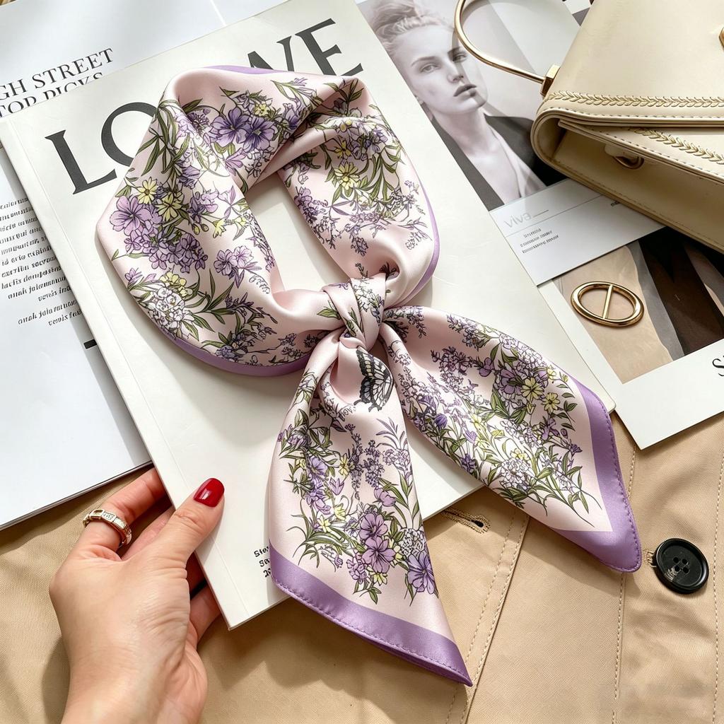 Simple temperament Spring and summer female imitation silk scarf versatile Korean version casual small square scarf neck protection decorative scarf