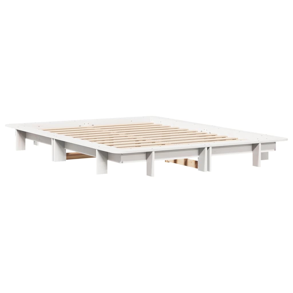 Vidaxl Bed Frame Without Mattress, White, 135X190 Cm, Solid Pine Wood