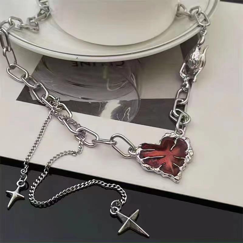 Red Heart Tassel Sweater Necklace - Hip Hop Design Jewelry