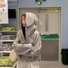 Women's Gray Hooded Sweatshirt with Rabbit Ears - Anti-pilling, Loose Fit, Versatile & Stylish