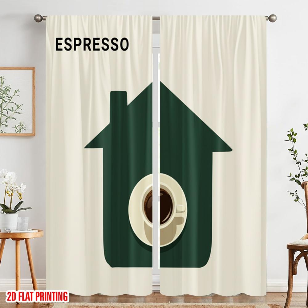 2pcs 2D Flat Printing Curtains Espresso Coffee Cup Home 100% Polyester Fabric Without Electricity Family Party for Indoor